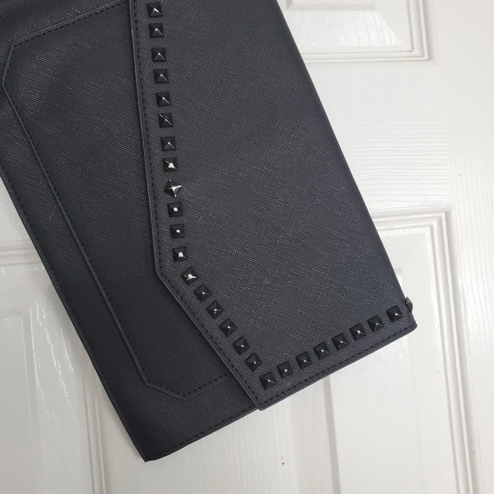 Steve Madden Black Studded Envelope Clutch Crossbody Bag Saffiano Handbag